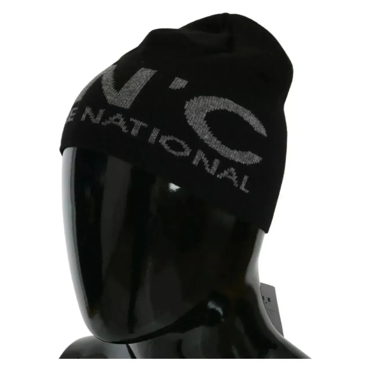 Costume National Black Wool Blend Branded Beanie Hat