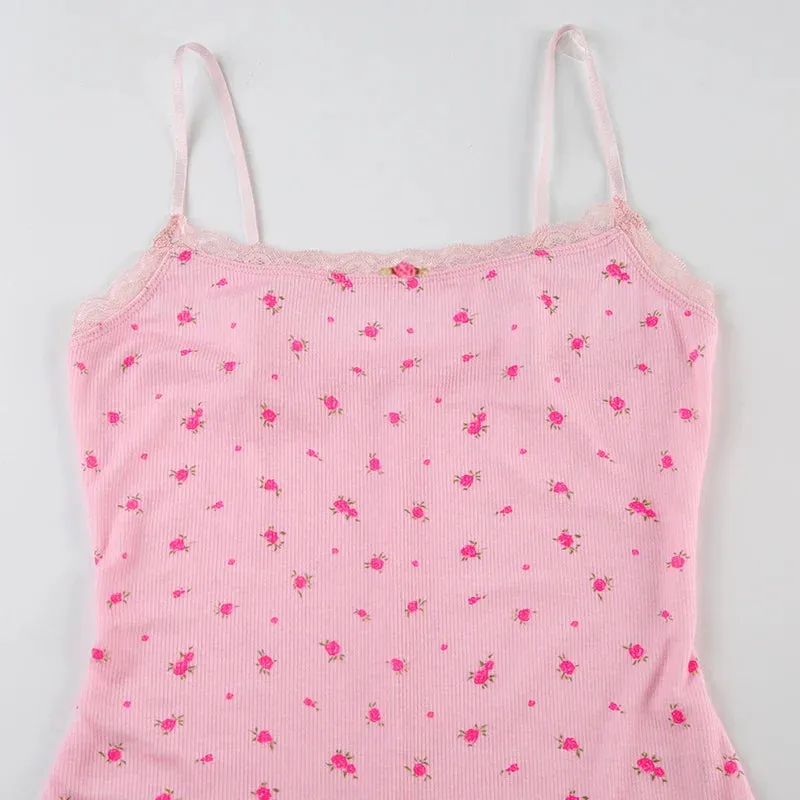 Cotton Rosebud Tank Top Romper