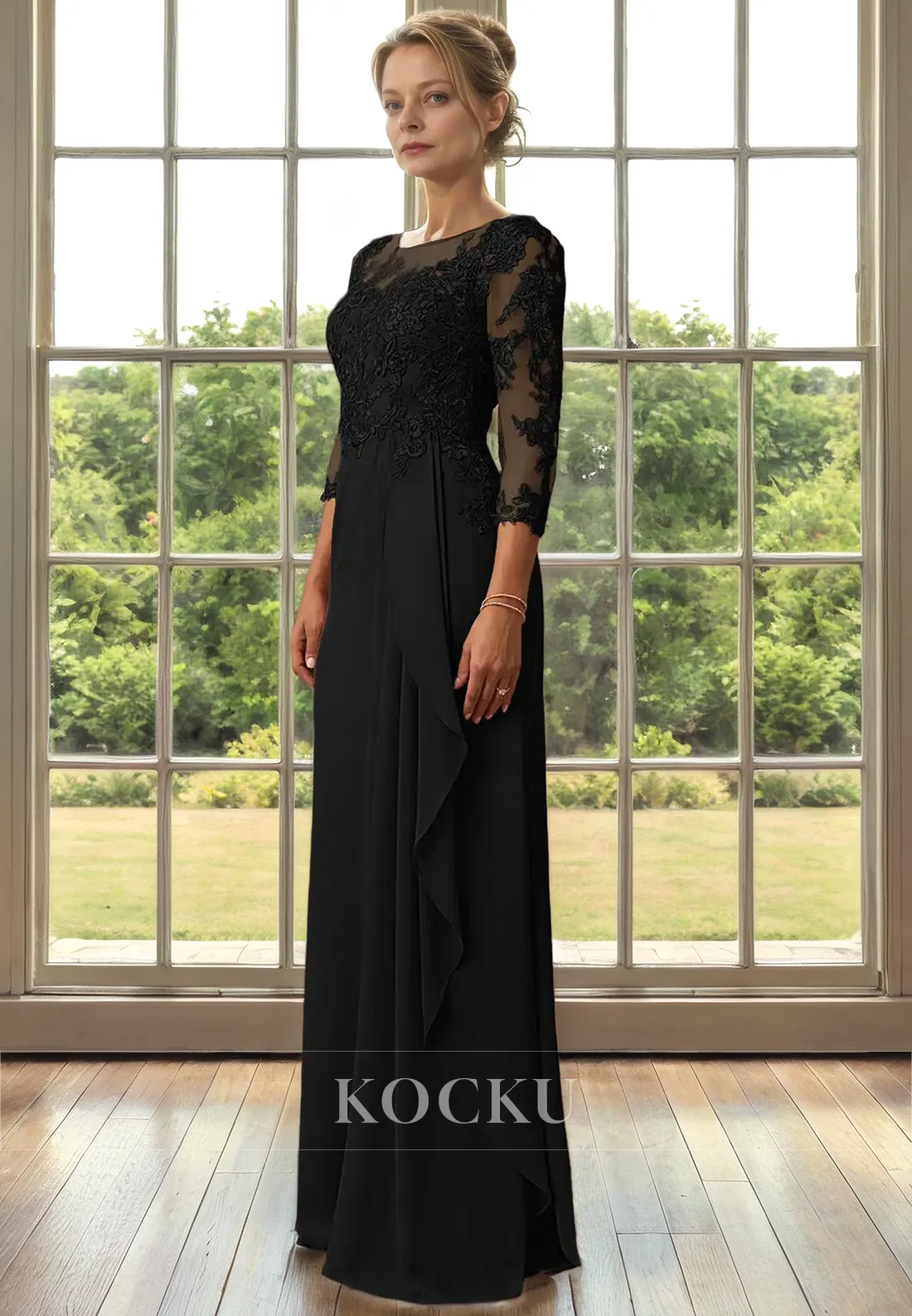 Couture & Ornate Long sleeves Appliques Mermaid Cocktail Mother of the Bride Dress