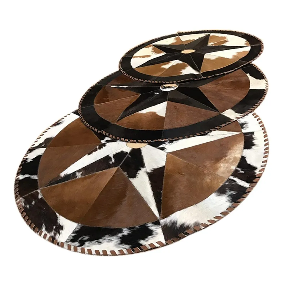 Cowhide Christmas Tree Skirt - Tricolor Exotic Star