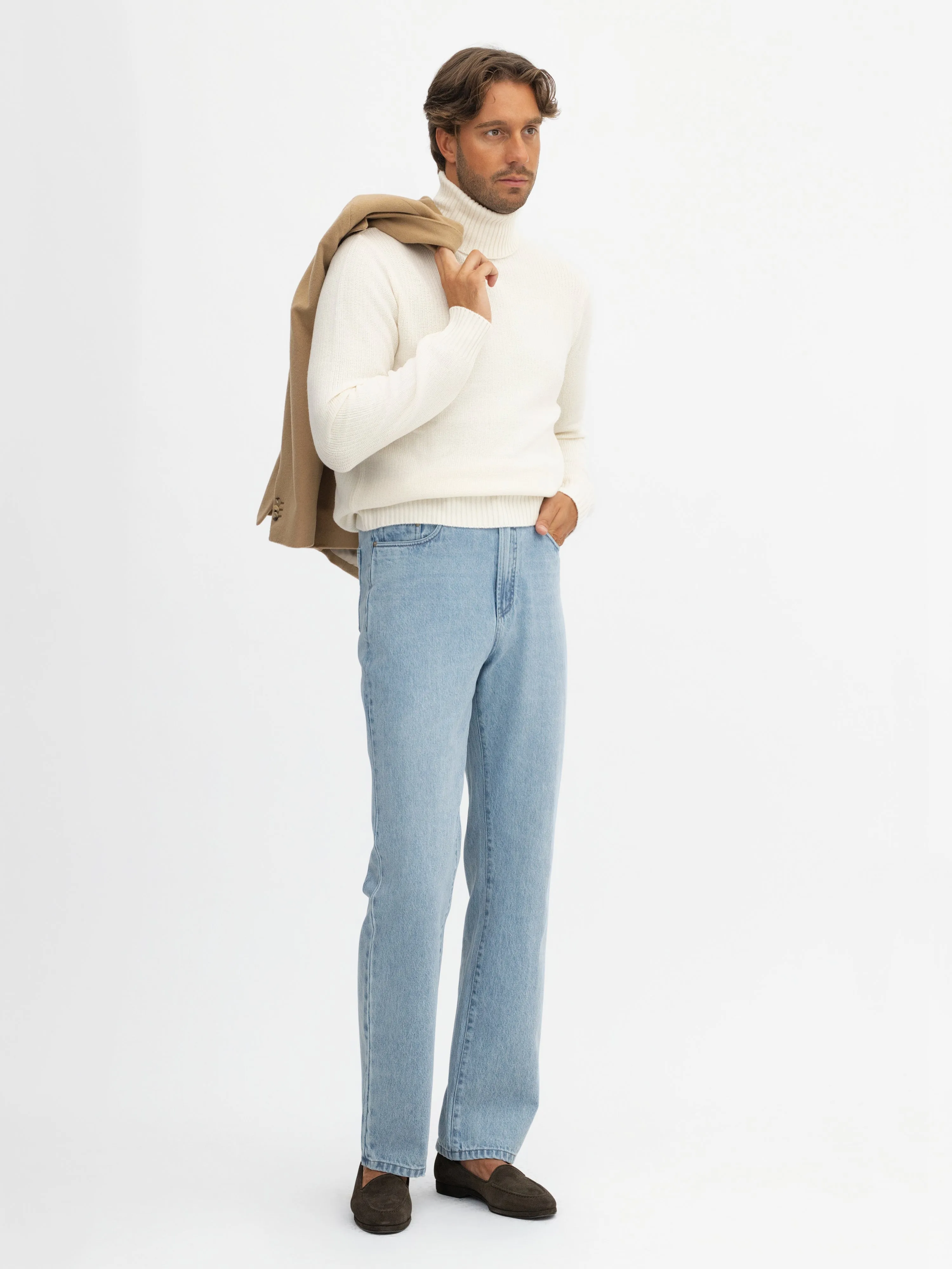 Cream Merino Wool Cashmere Turtleneck