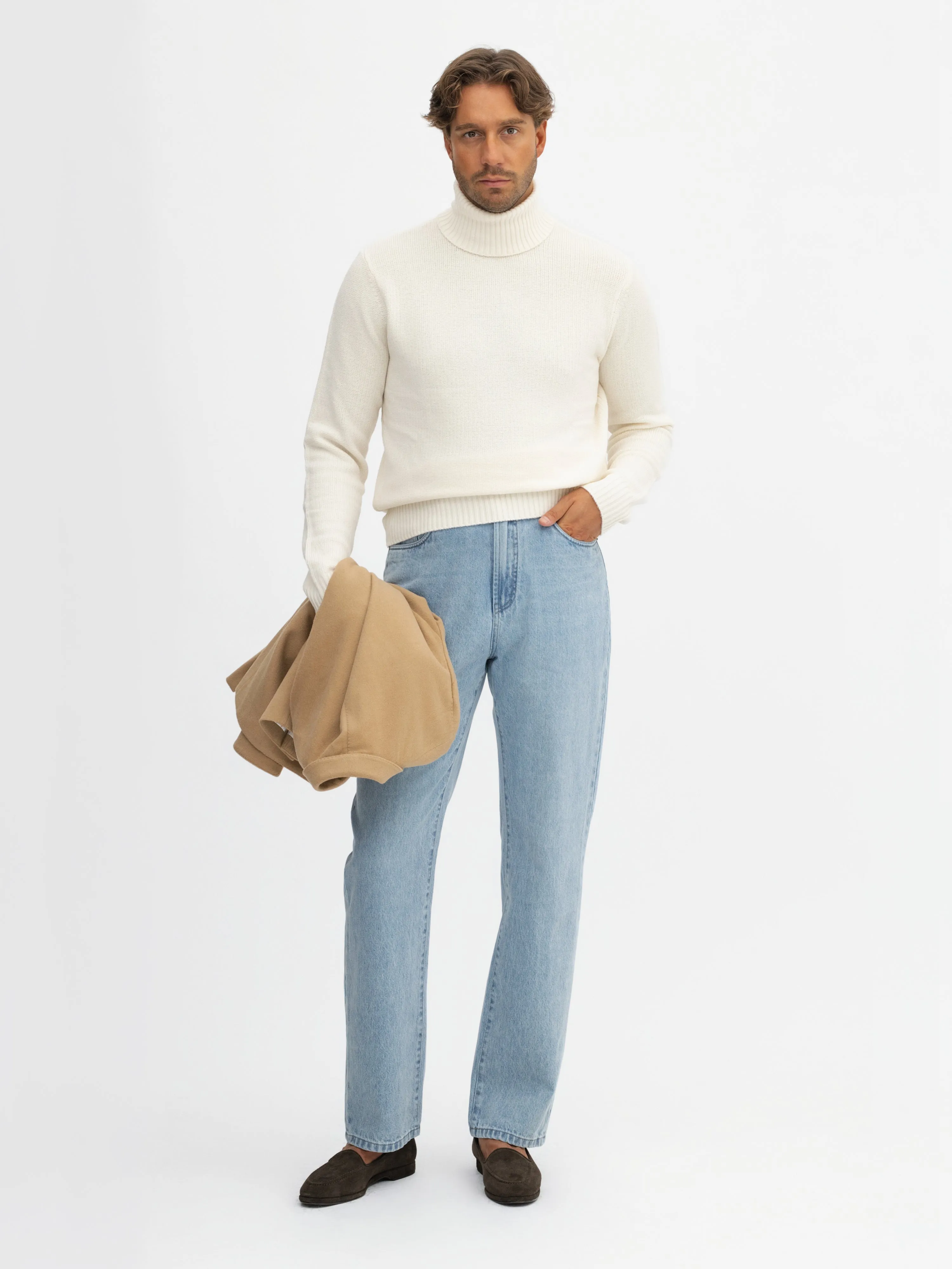 Cream Merino Wool Cashmere Turtleneck