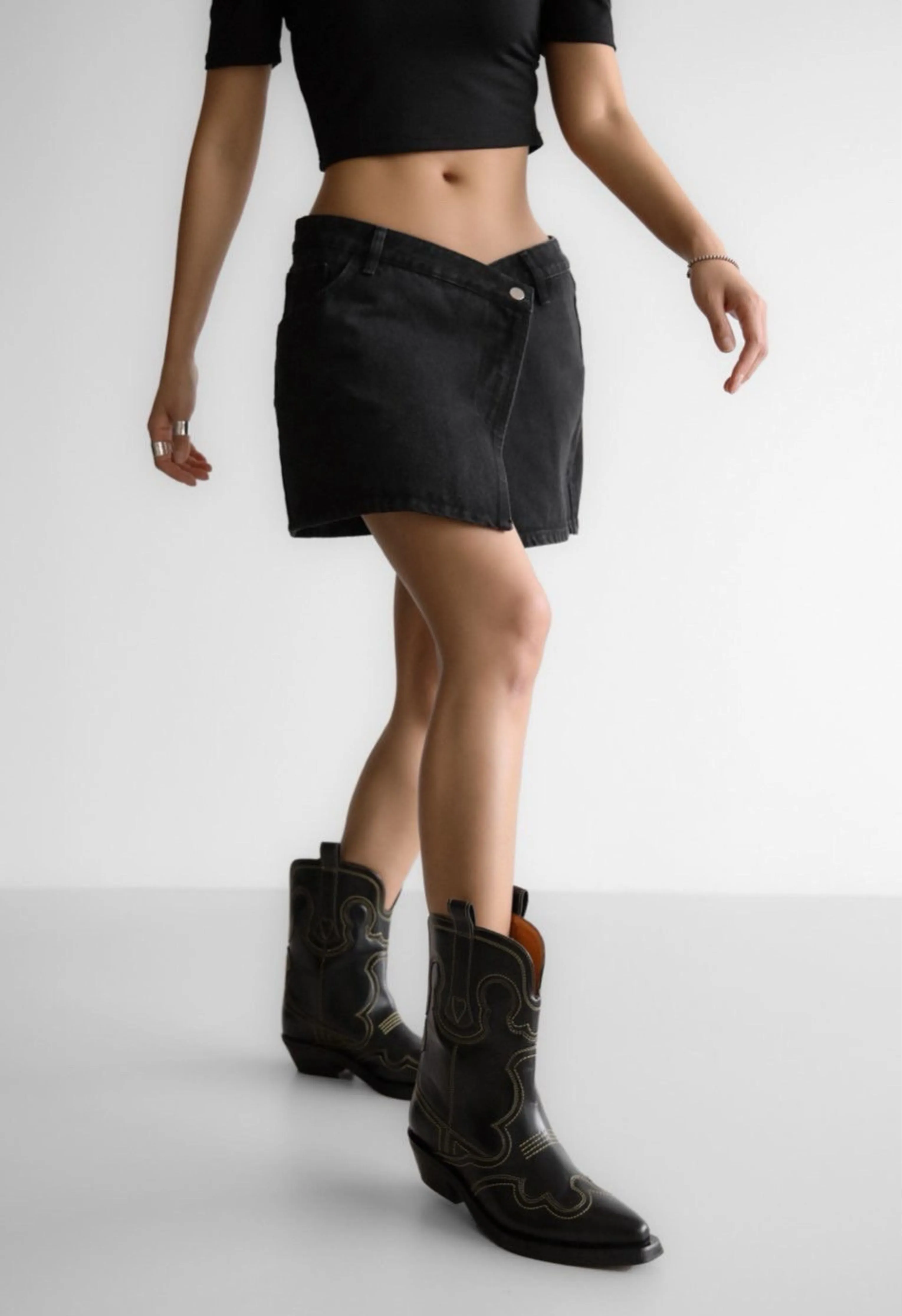 Cross Over Mini Skirt in Charcoal