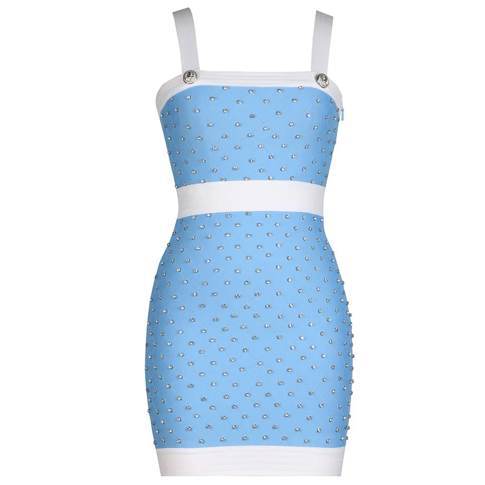 Crystal Studded Spaghetti Strap Mini Bandage Dress