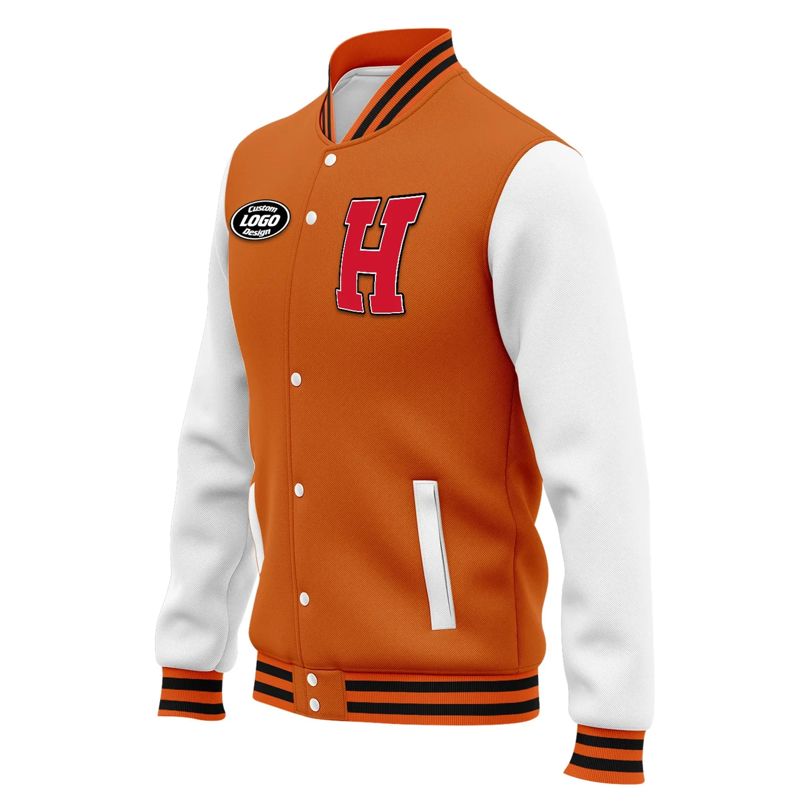 Custom Orange White Waterproof Jacket Bomber Full-Snap Varsity Letterman Personalized Jacket FZ007CD-D020316-8