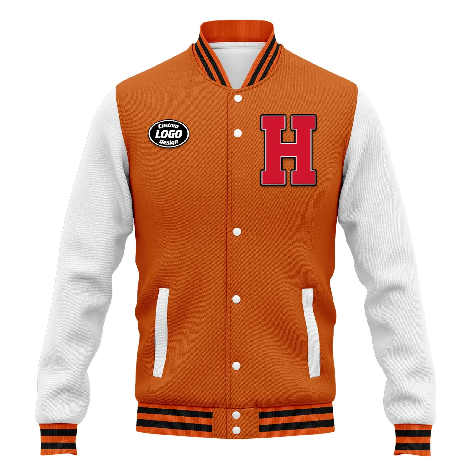 Custom Orange White Waterproof Jacket Bomber Full-Snap Varsity Letterman Personalized Jacket FZ007CD-D020316-8