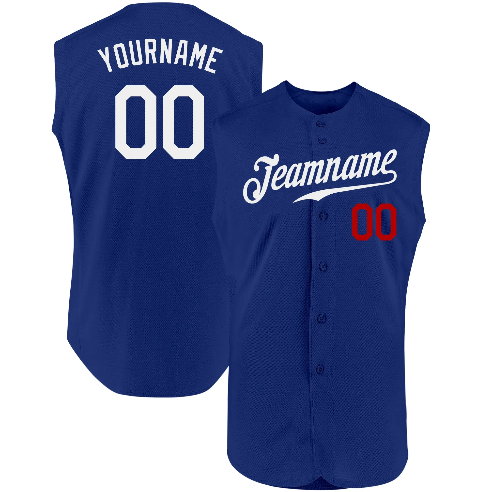 Custom Royal White-Red Authentic Sleeveless Baseball Jersey