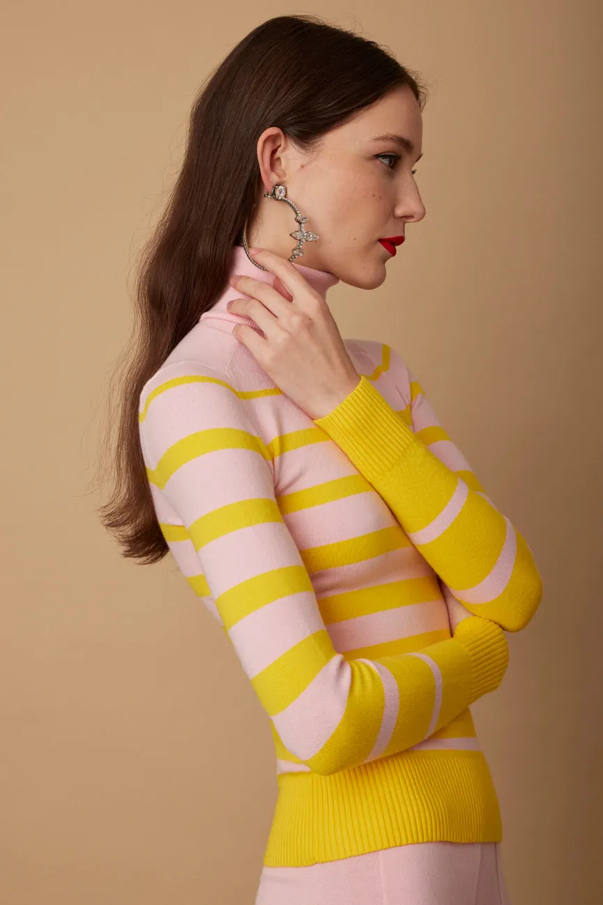 Daffodil/Blush Stripe Peachskin Turtleneck