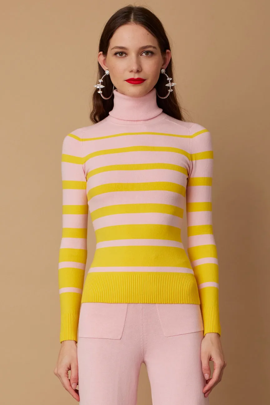 Daffodil/Blush Stripe Peachskin Turtleneck