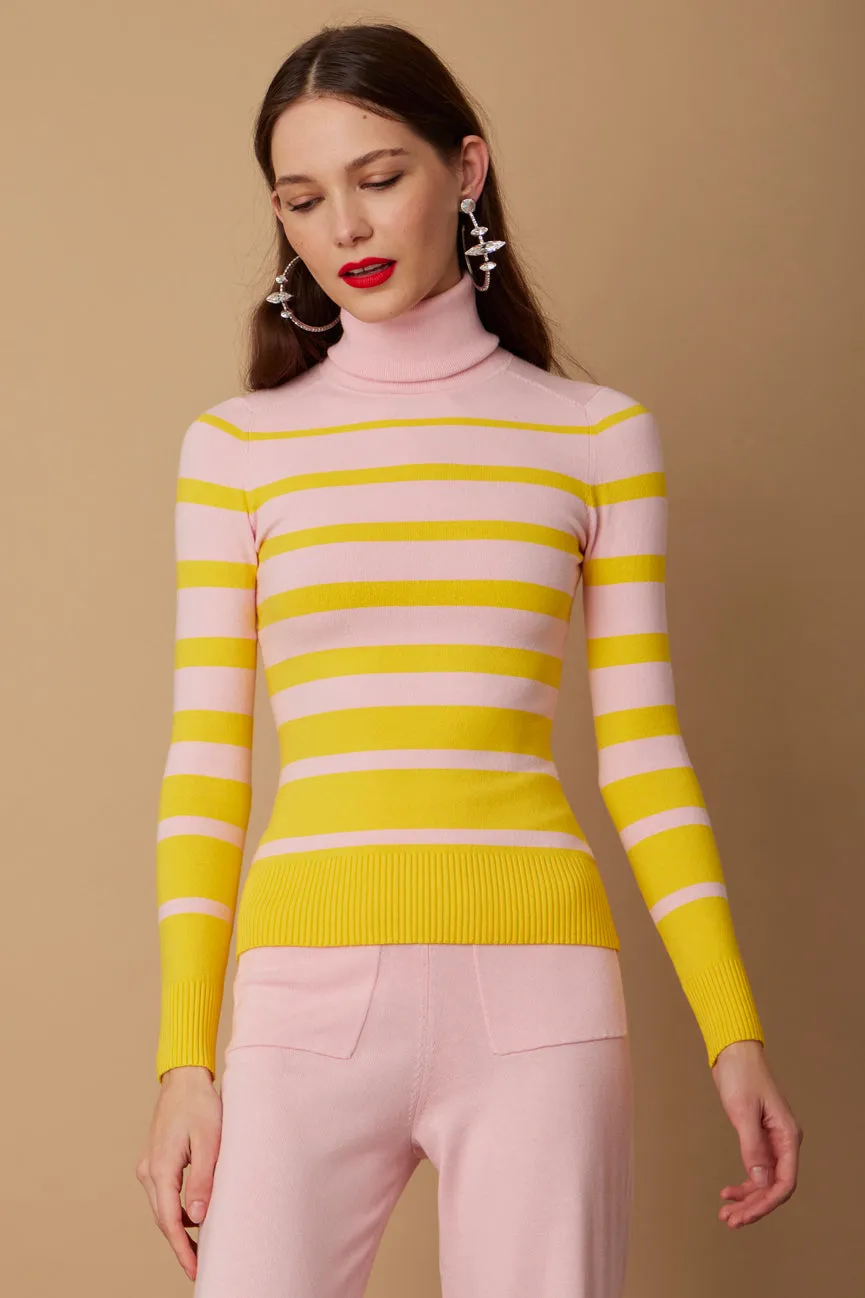 Daffodil/Blush Stripe Peachskin Turtleneck