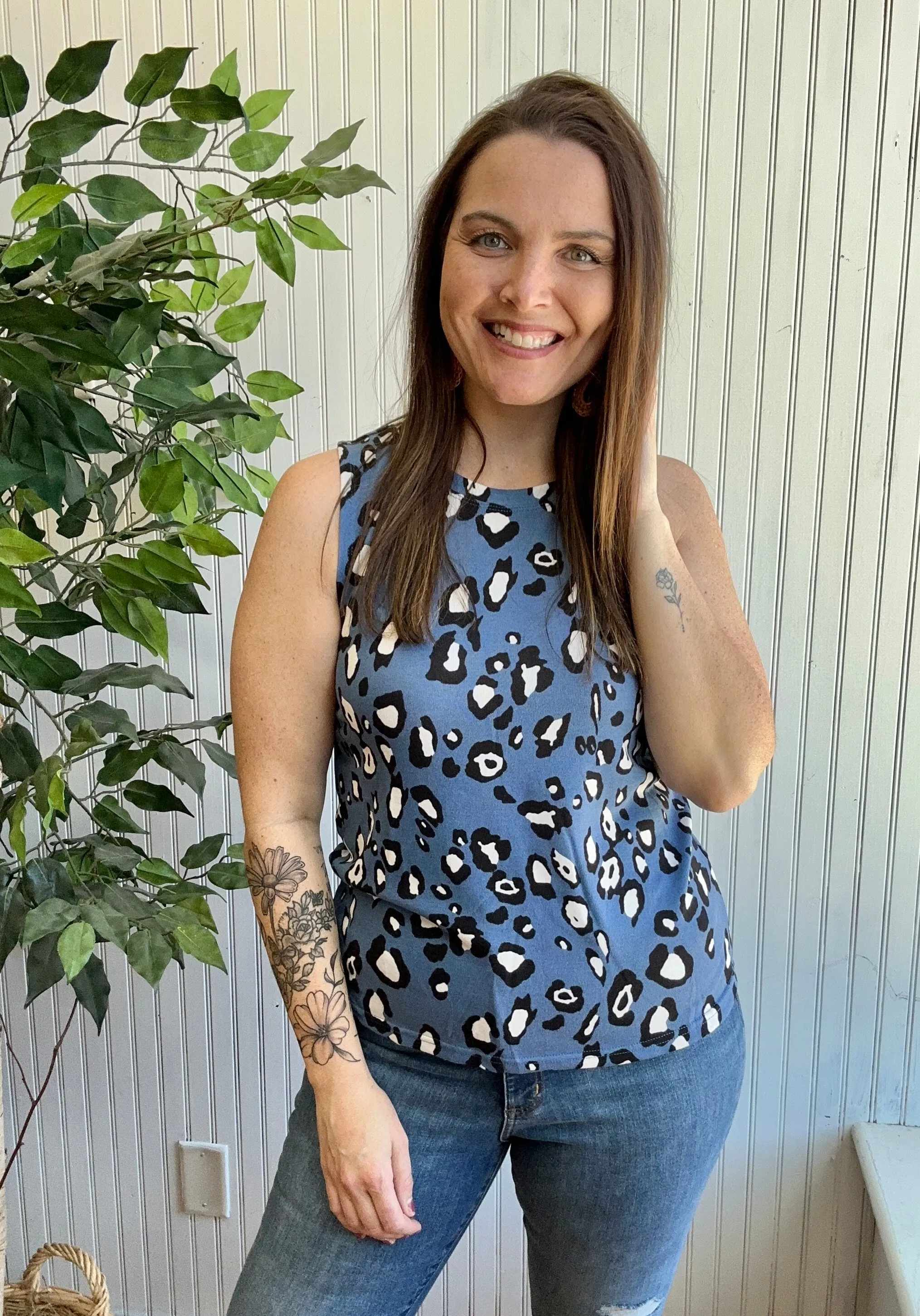 Dark Blue Cheetah Print Tank Top