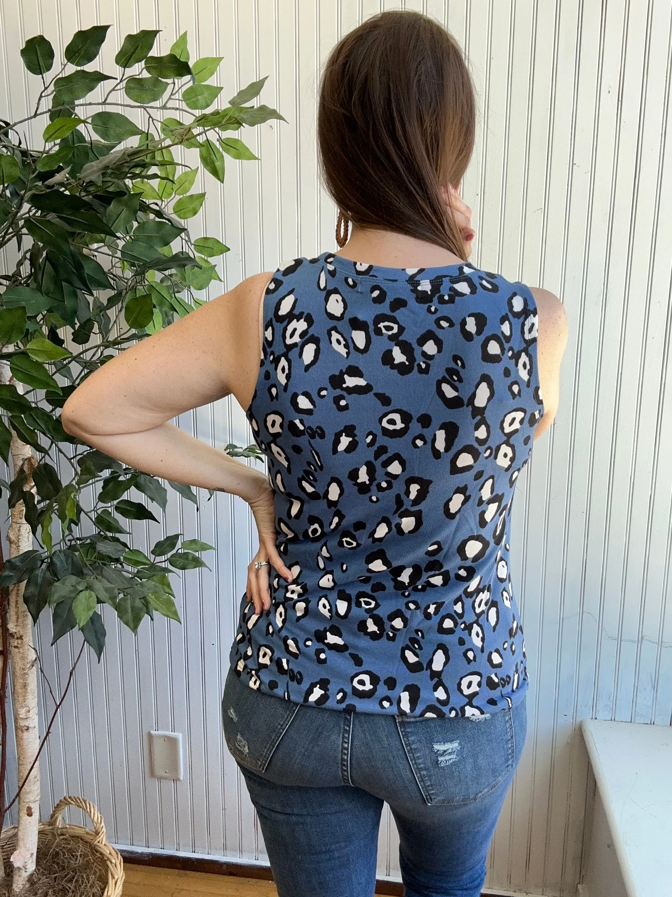 Dark Blue Cheetah Print Tank Top