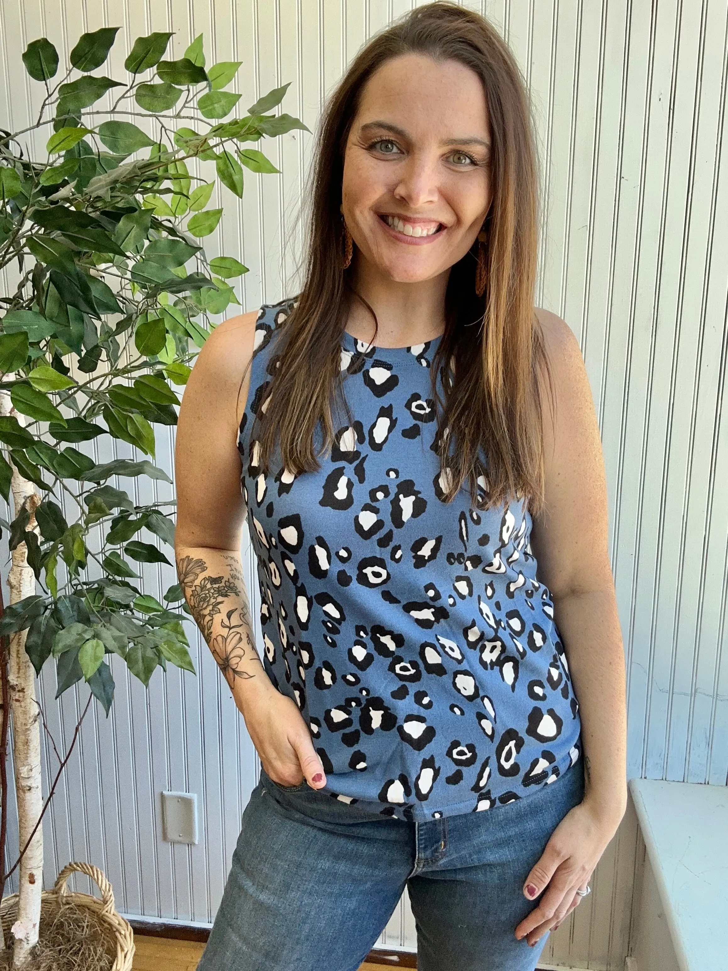 Dark Blue Cheetah Print Tank Top