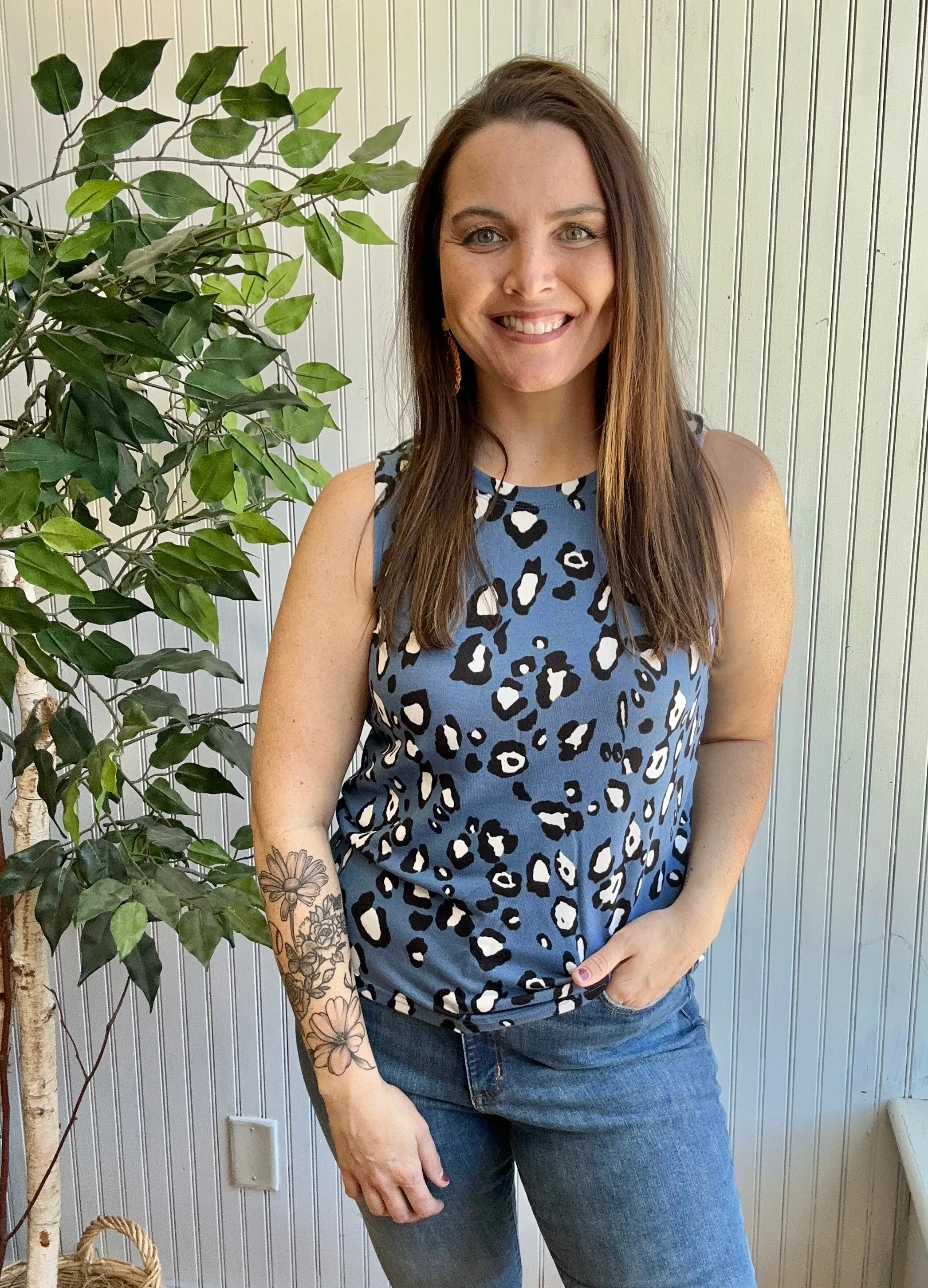 Dark Blue Cheetah Print Tank Top