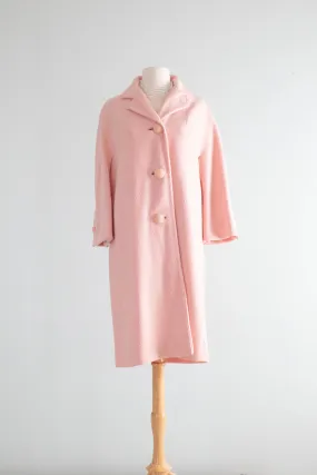 Darling 1960's Cherry Blossom Pink Wool Spring Coat / Medium