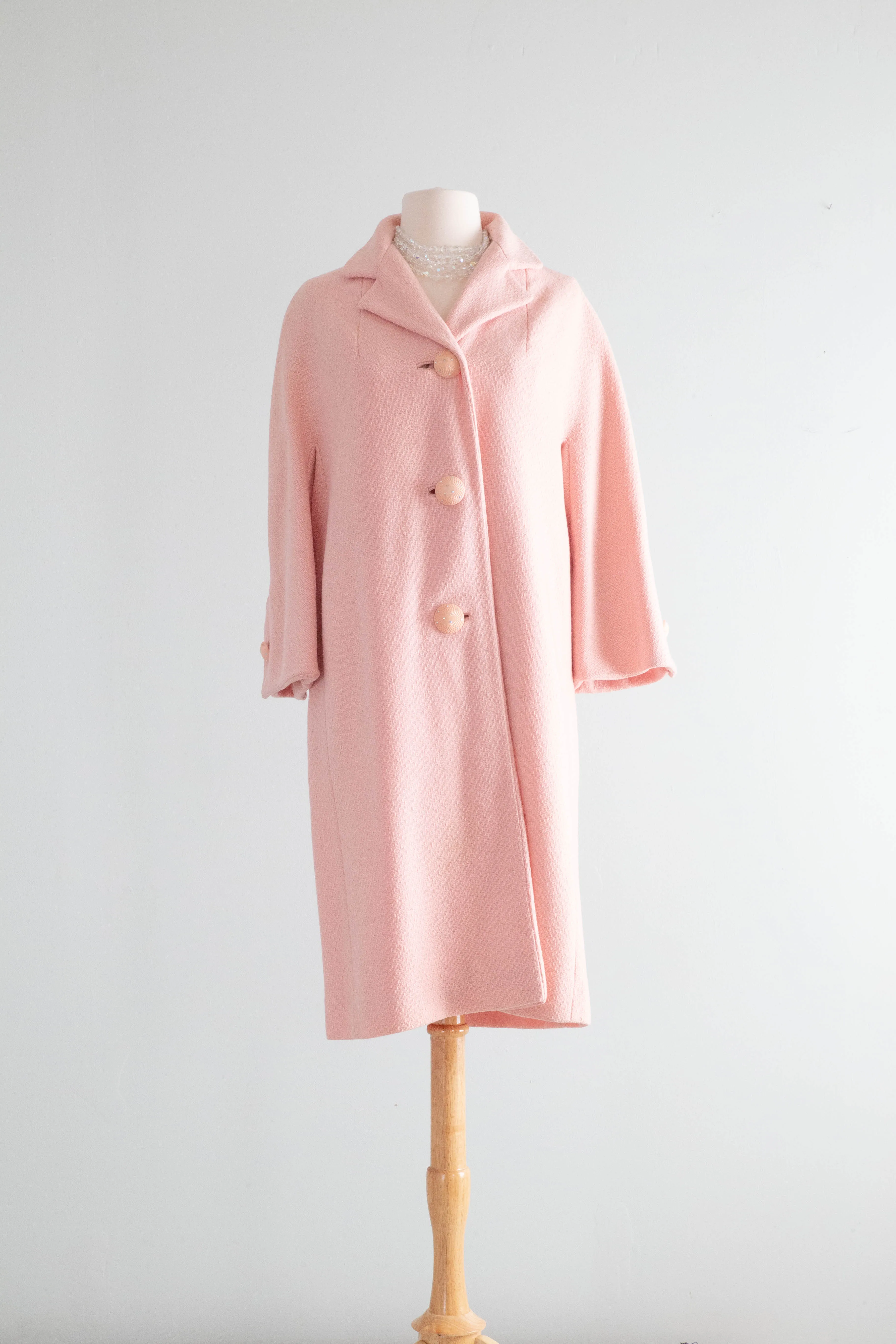 Darling 1960's Cherry Blossom Pink Wool Spring Coat / Medium