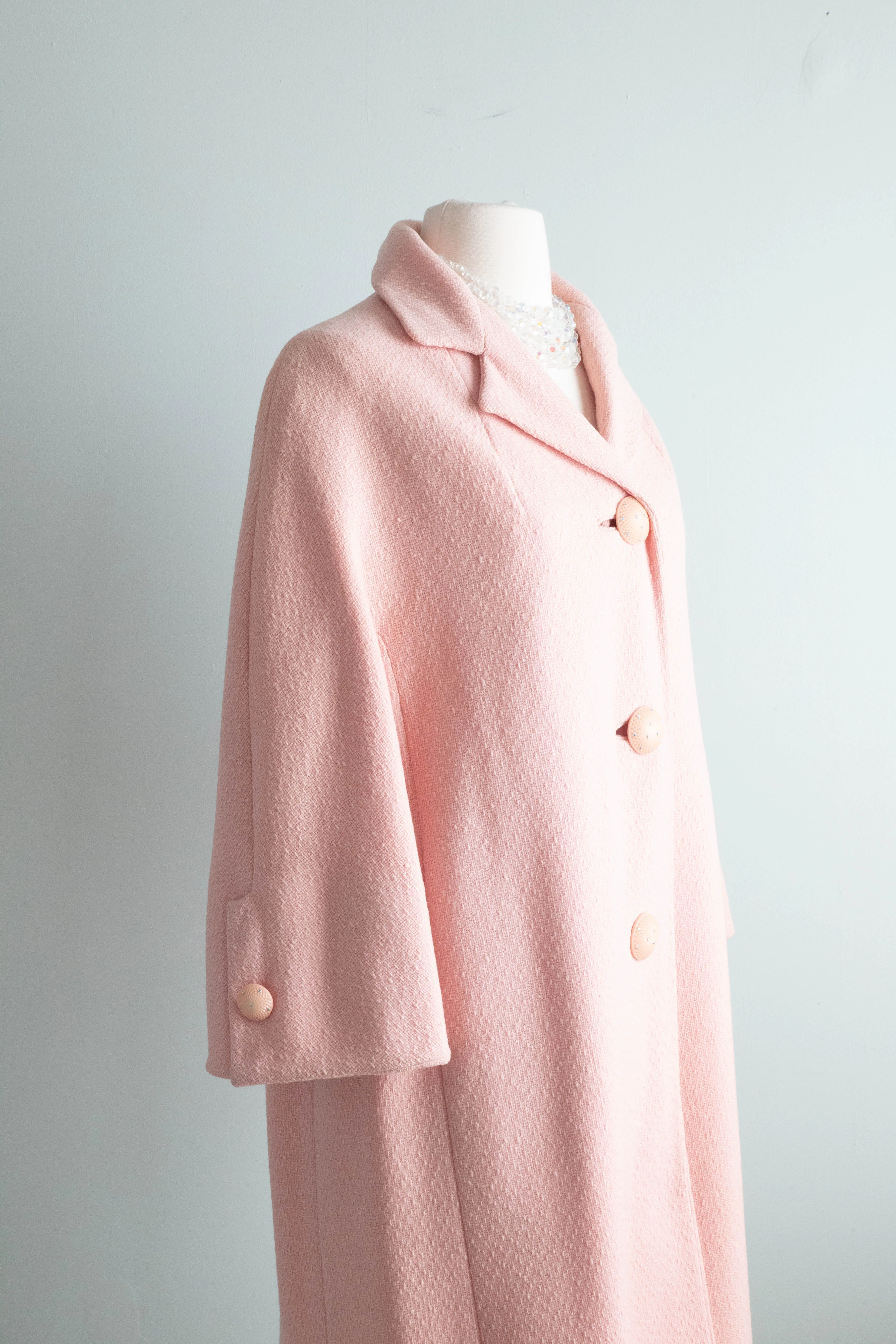 Darling 1960's Cherry Blossom Pink Wool Spring Coat / Medium