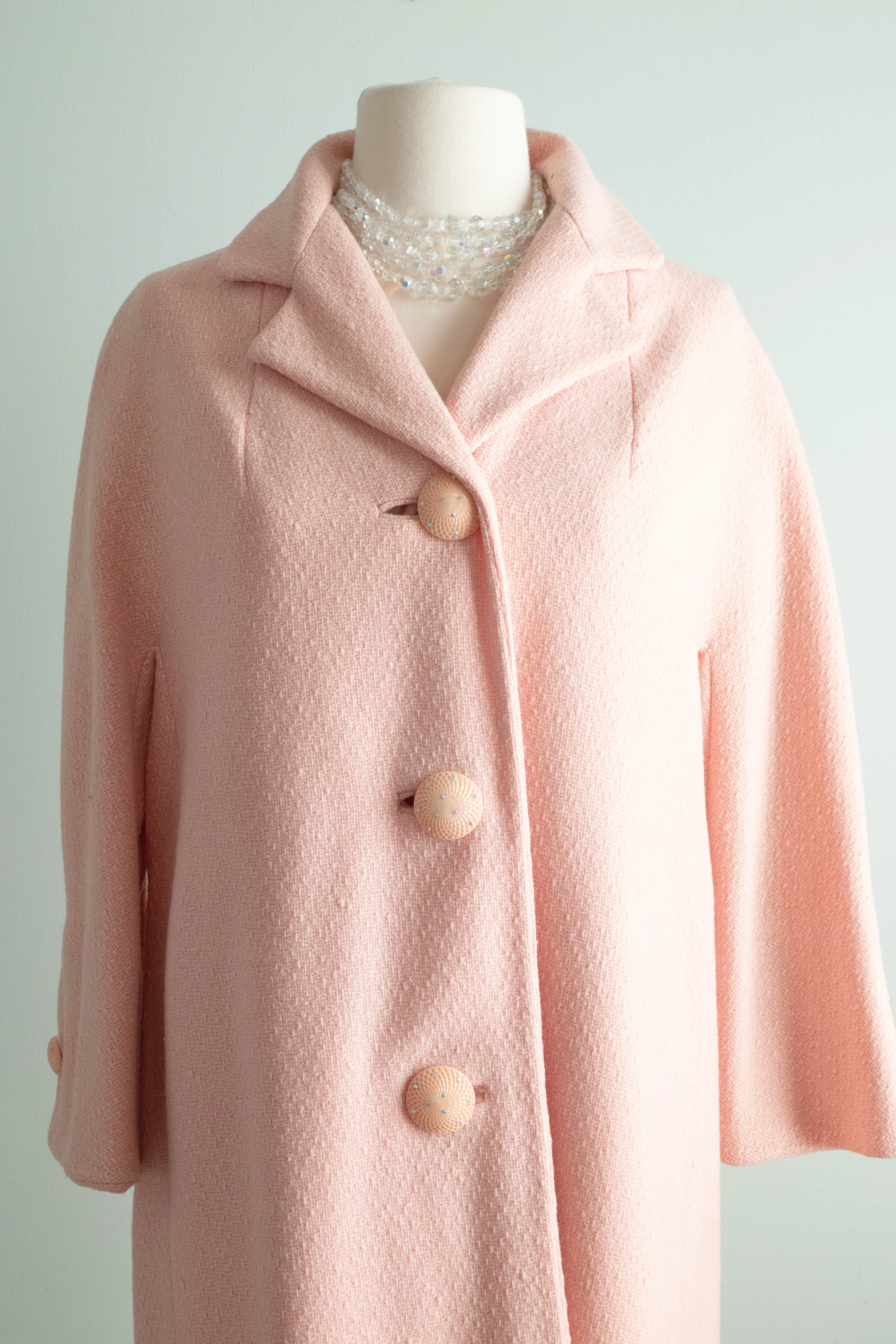 Darling 1960's Cherry Blossom Pink Wool Spring Coat / Medium