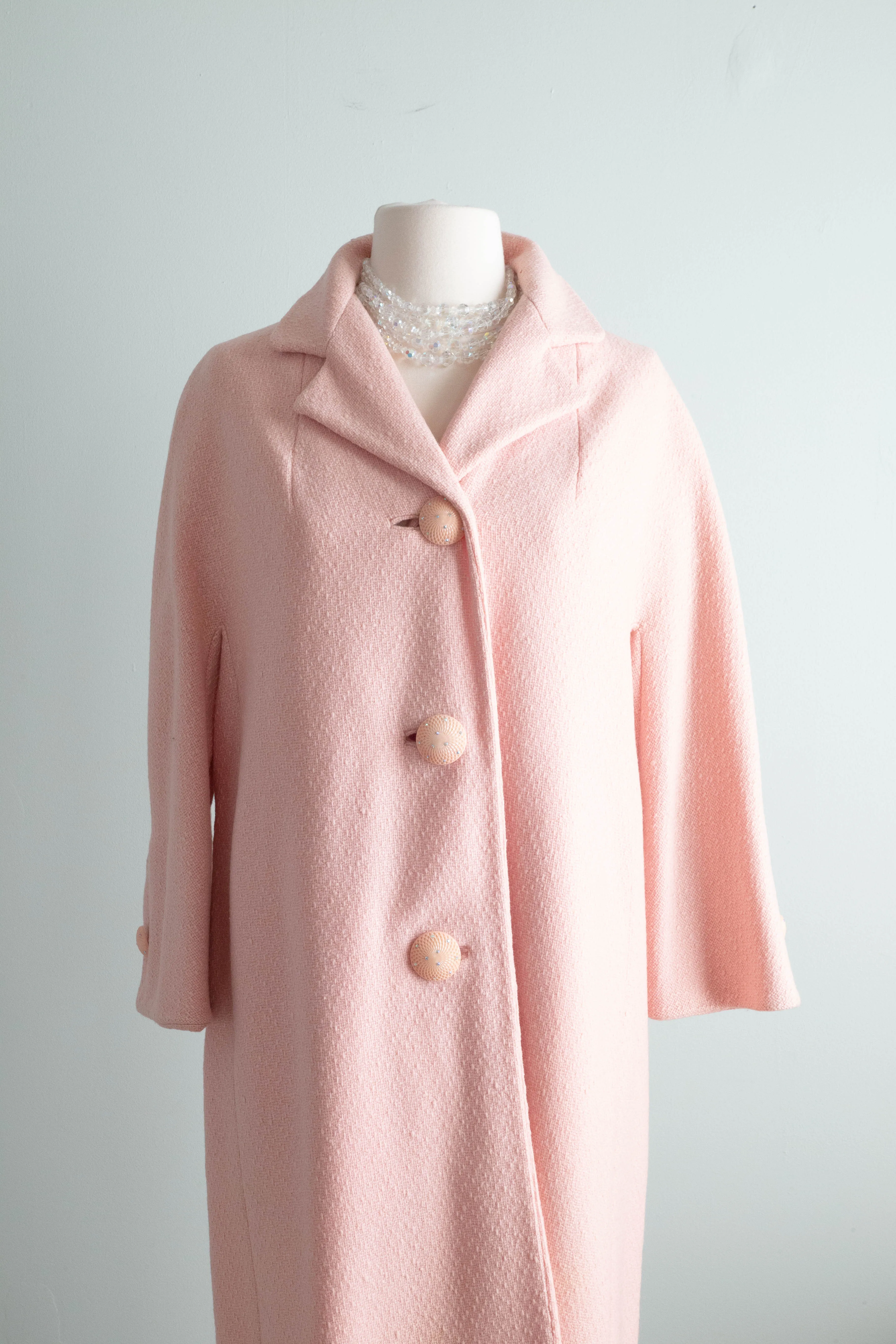 Darling 1960's Cherry Blossom Pink Wool Spring Coat / Medium