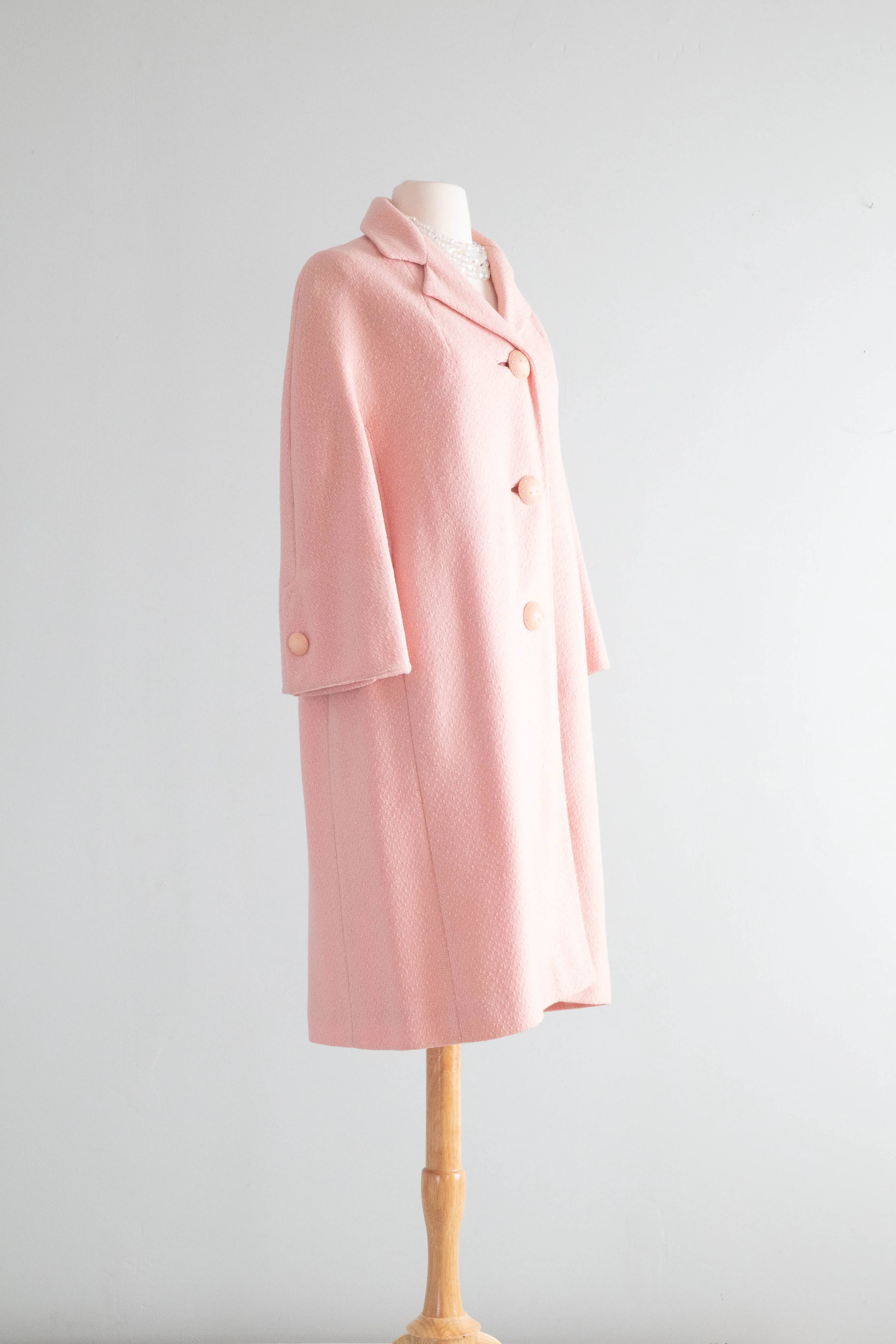 Darling 1960's Cherry Blossom Pink Wool Spring Coat / Medium