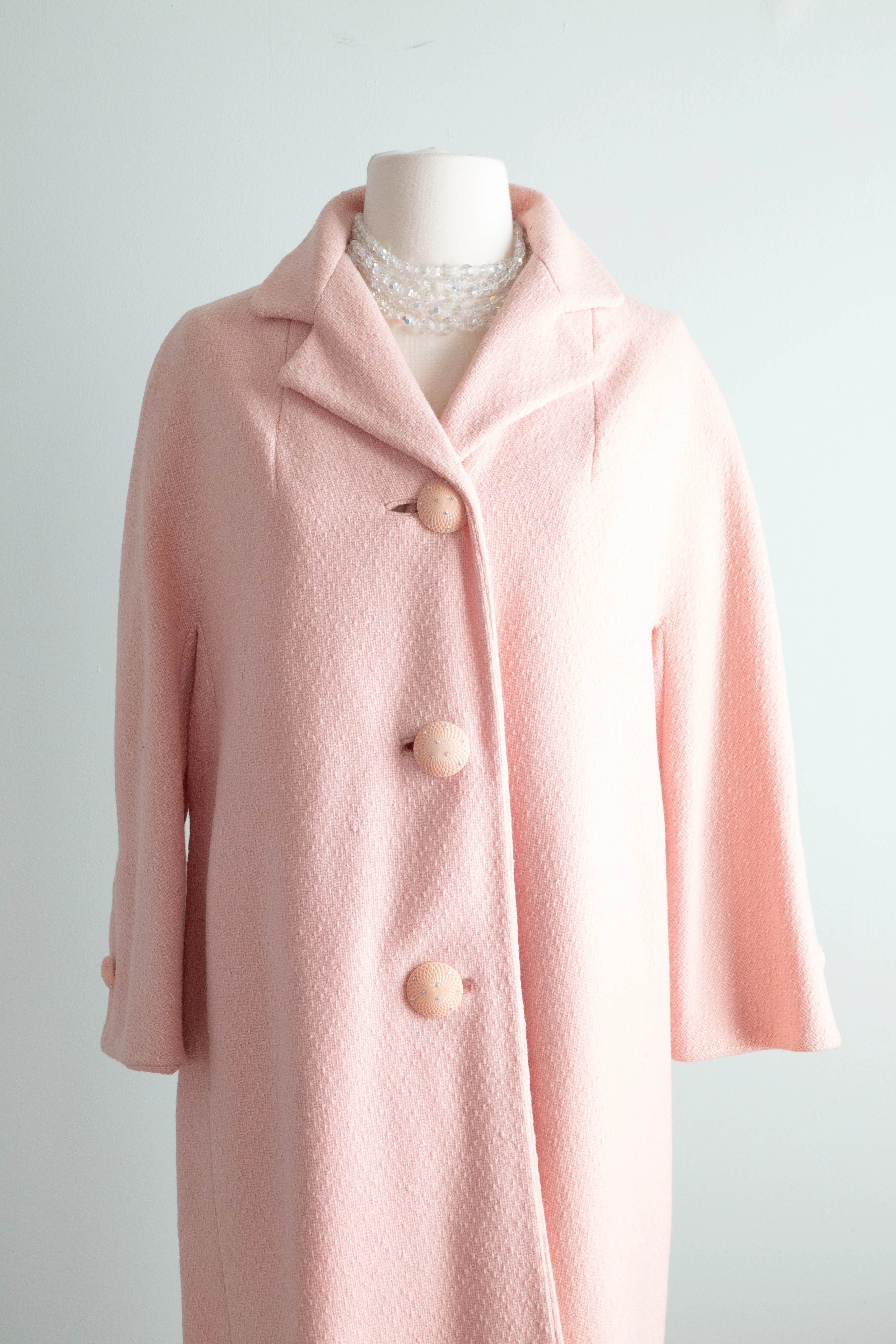 Darling 1960's Cherry Blossom Pink Wool Spring Coat / Medium