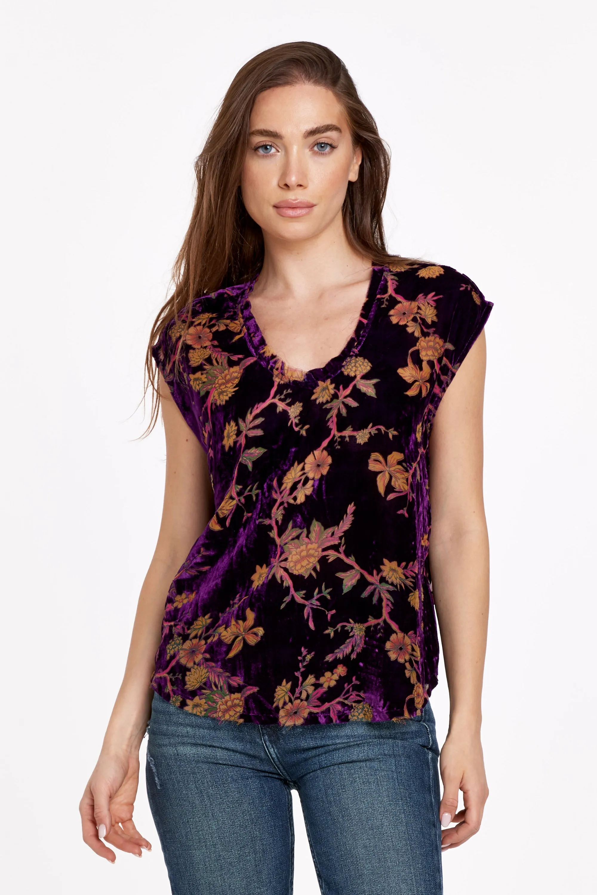 DEAR JOHN FLORAL VELVET YANIS TOP