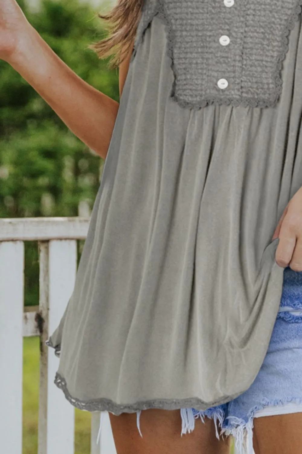 Decorative Button Scoop Neck Tank Top