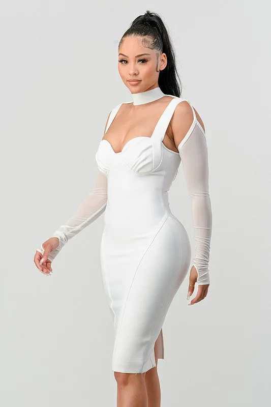 Divva Cold-Shoulder Midi Dress in White