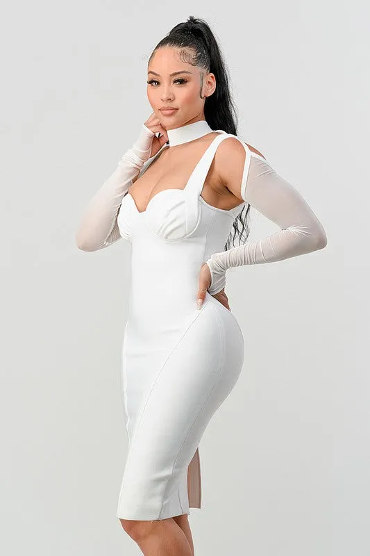 Divva Cold-Shoulder Midi Dress in White