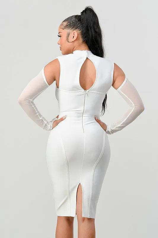 Divva Cold-Shoulder Midi Dress in White