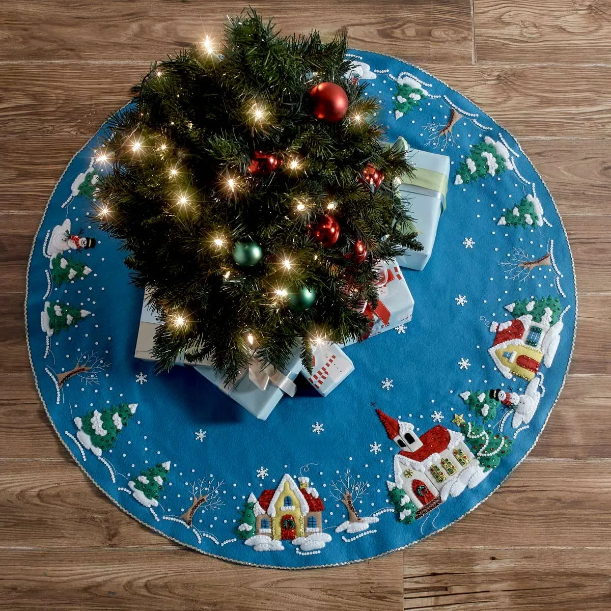 DIY Bucilla Christmas Village Holiday Town Church Felt Tree Skirt Kit