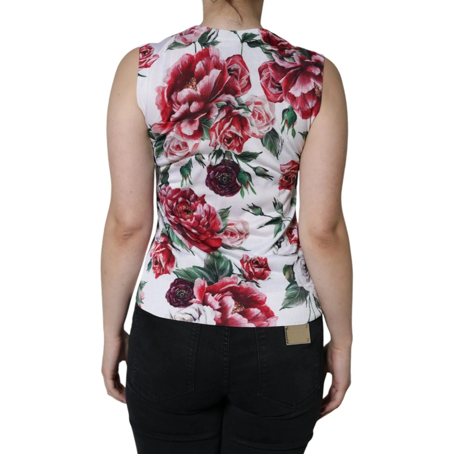 Dolce & Gabbana White Floral Lace Silk Sleeveless Tank Top