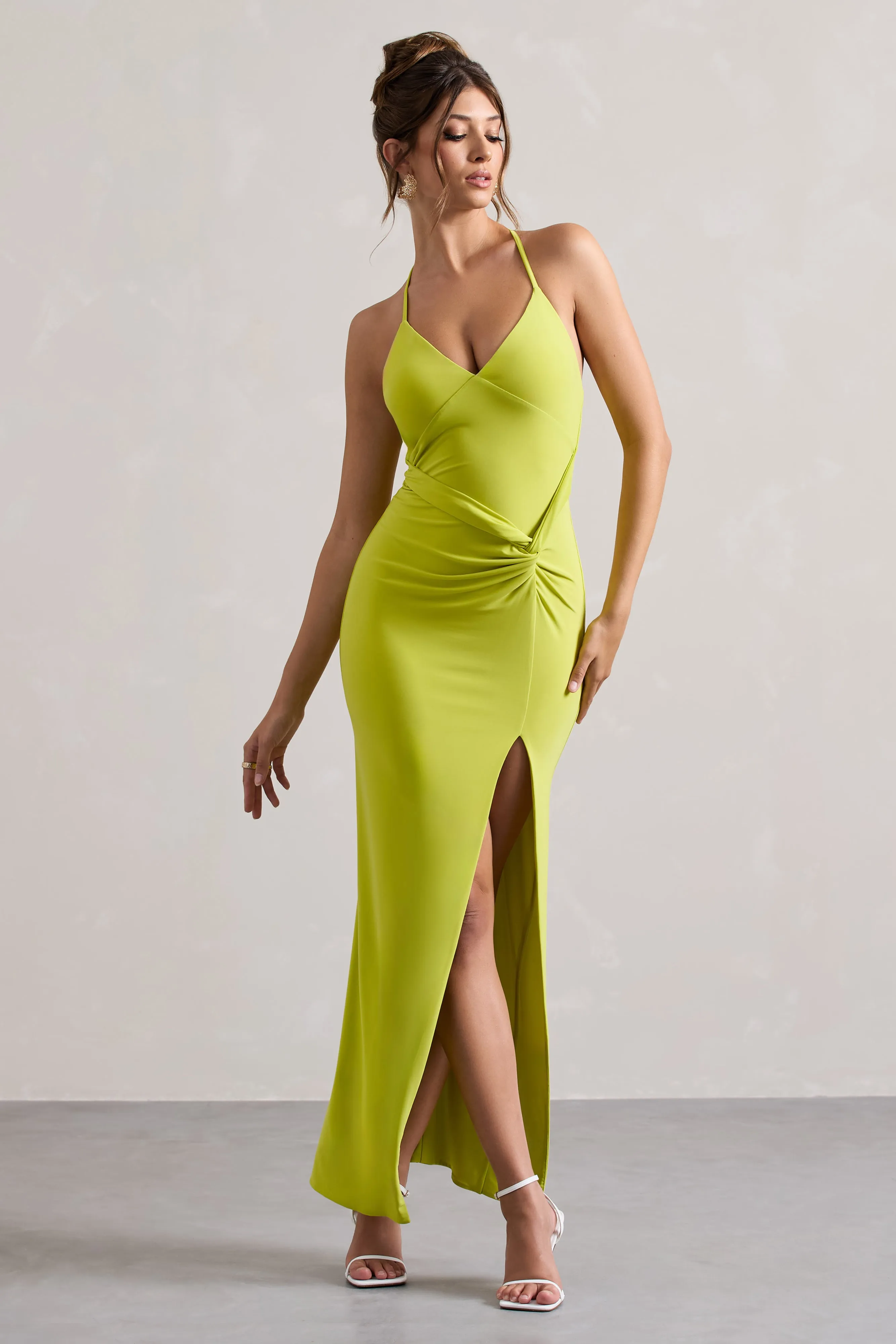 Domenica | Lime Green Halter-Neck Wrap Maxi Dress