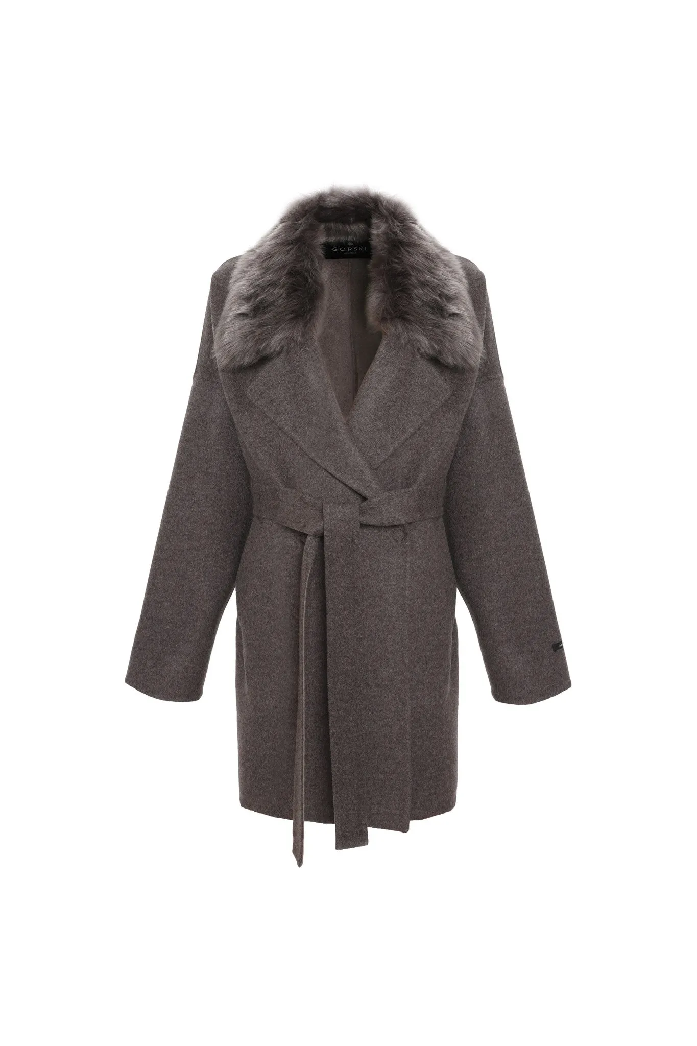 Double Face Loro Piana Cashmere & Wool Belted Jacket with Detachable Merinillo Shearling Lamb Trim