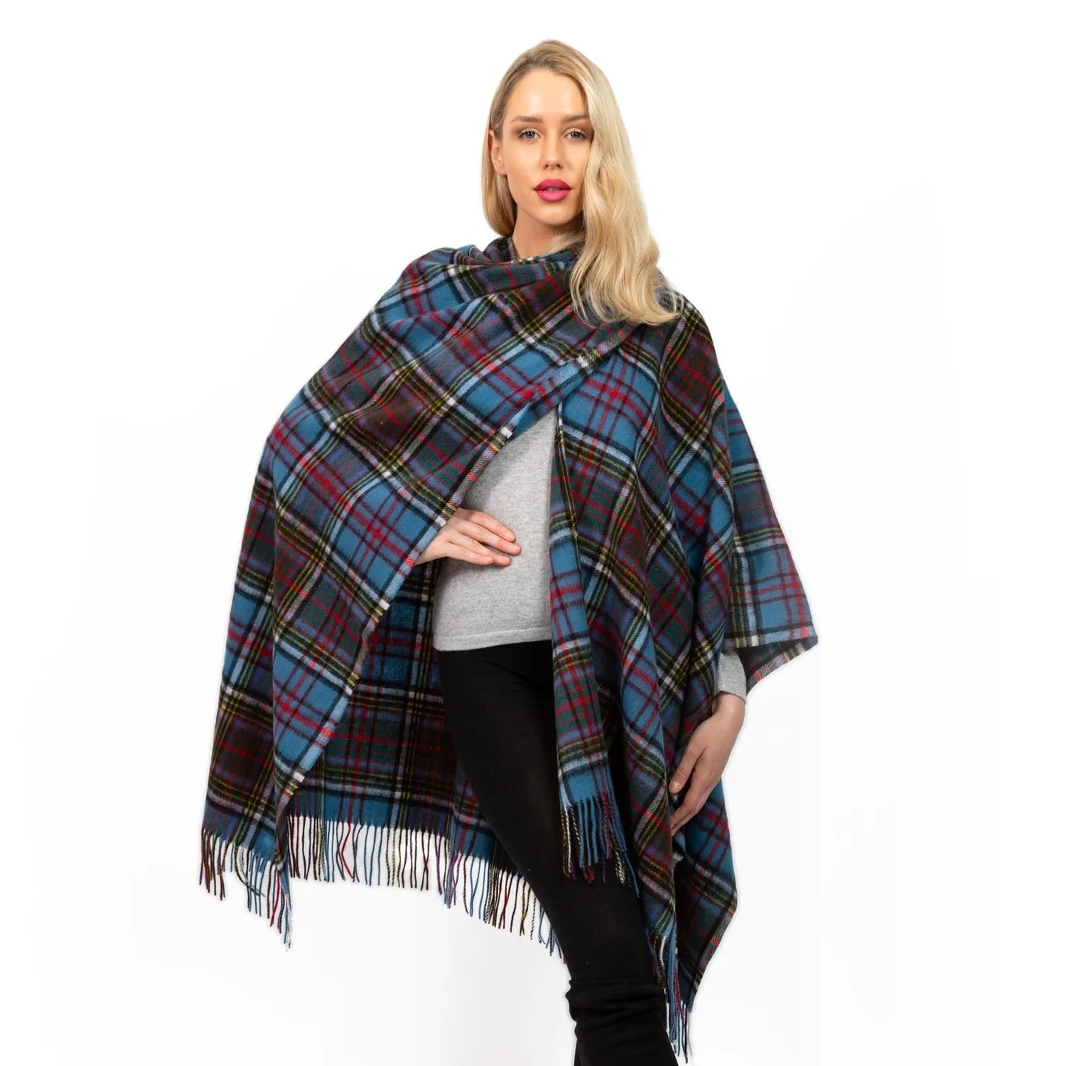 Edinburgh Lambswool Long Tartan Cape Royal Stewart Vintage Duck Egg Royal Stewart Vintage Duck Egg