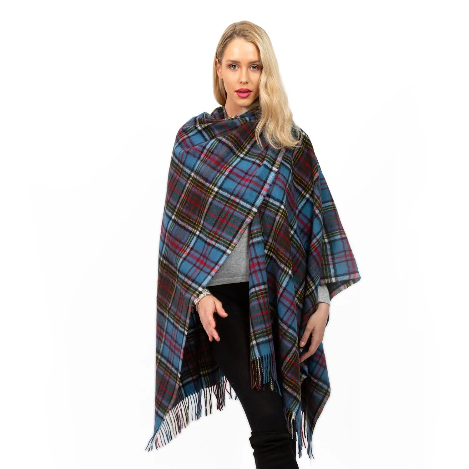 Edinburgh Lambswool Long Tartan Cape Royal Stewart Vintage Duck Egg Royal Stewart Vintage Duck Egg