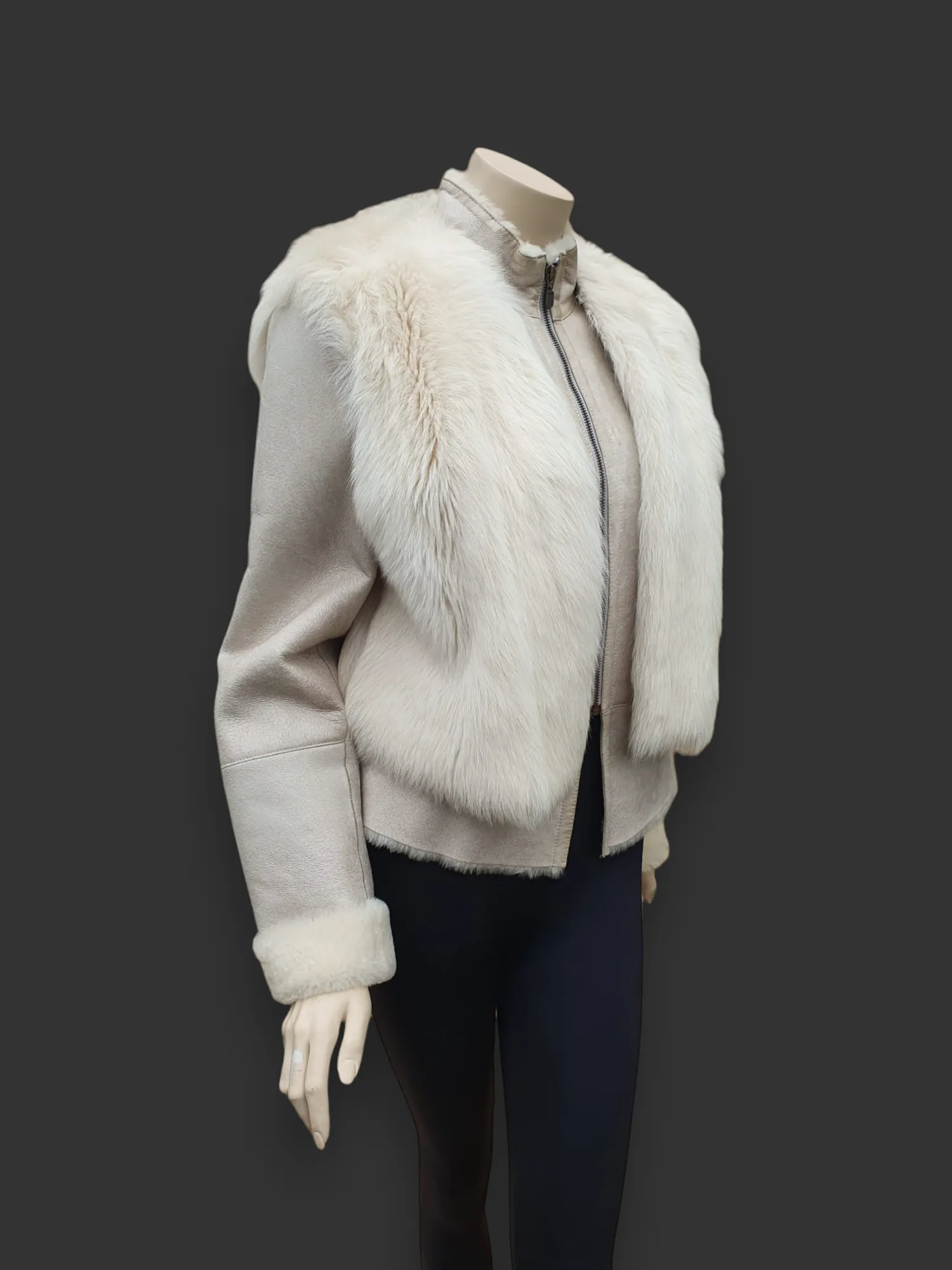 Eggshell Polo Shearling Jacket -Large