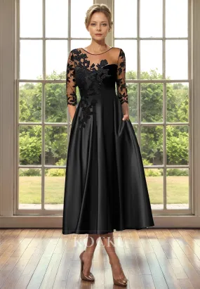 Elegant & Luxurious Appliques Long sleeves A-Line Satin Cocktail Mother of the Bride Dress