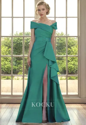 Elegant & Simple Off-Shoulder A-Line Split Cocktail Mother of the Bride Dress