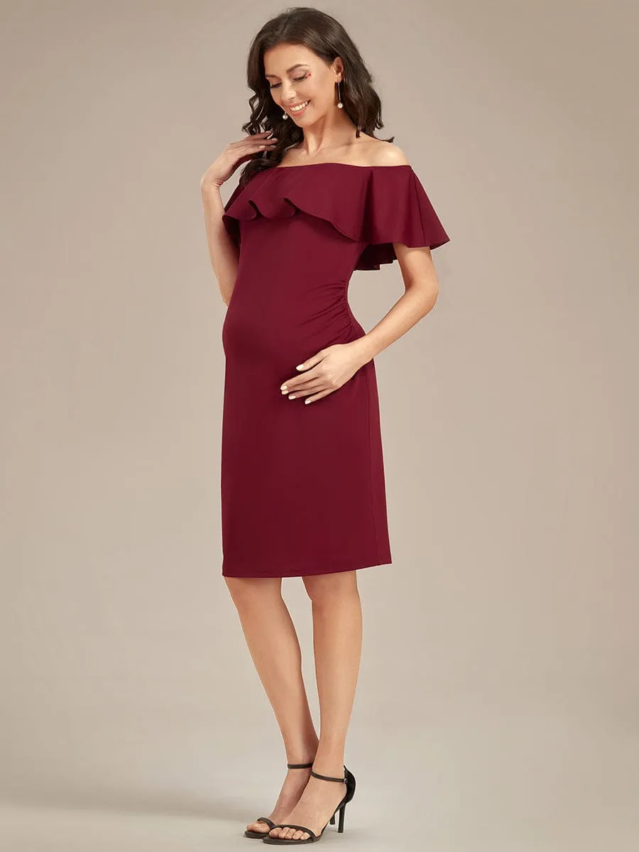 Elegant Ruffle Off-The-Shoulder Bodycon Midi Maternity Dress