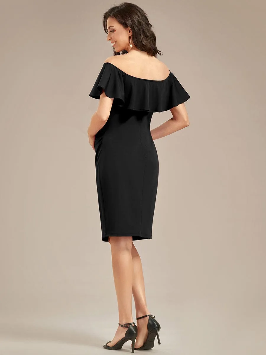 Elegant Ruffle Off-The-Shoulder Bodycon Midi Maternity Dress