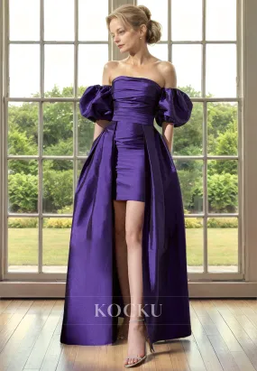 Elegant Sheath Off-Shoulder Puff sleeves Cocktail Mother of the Bride Dress