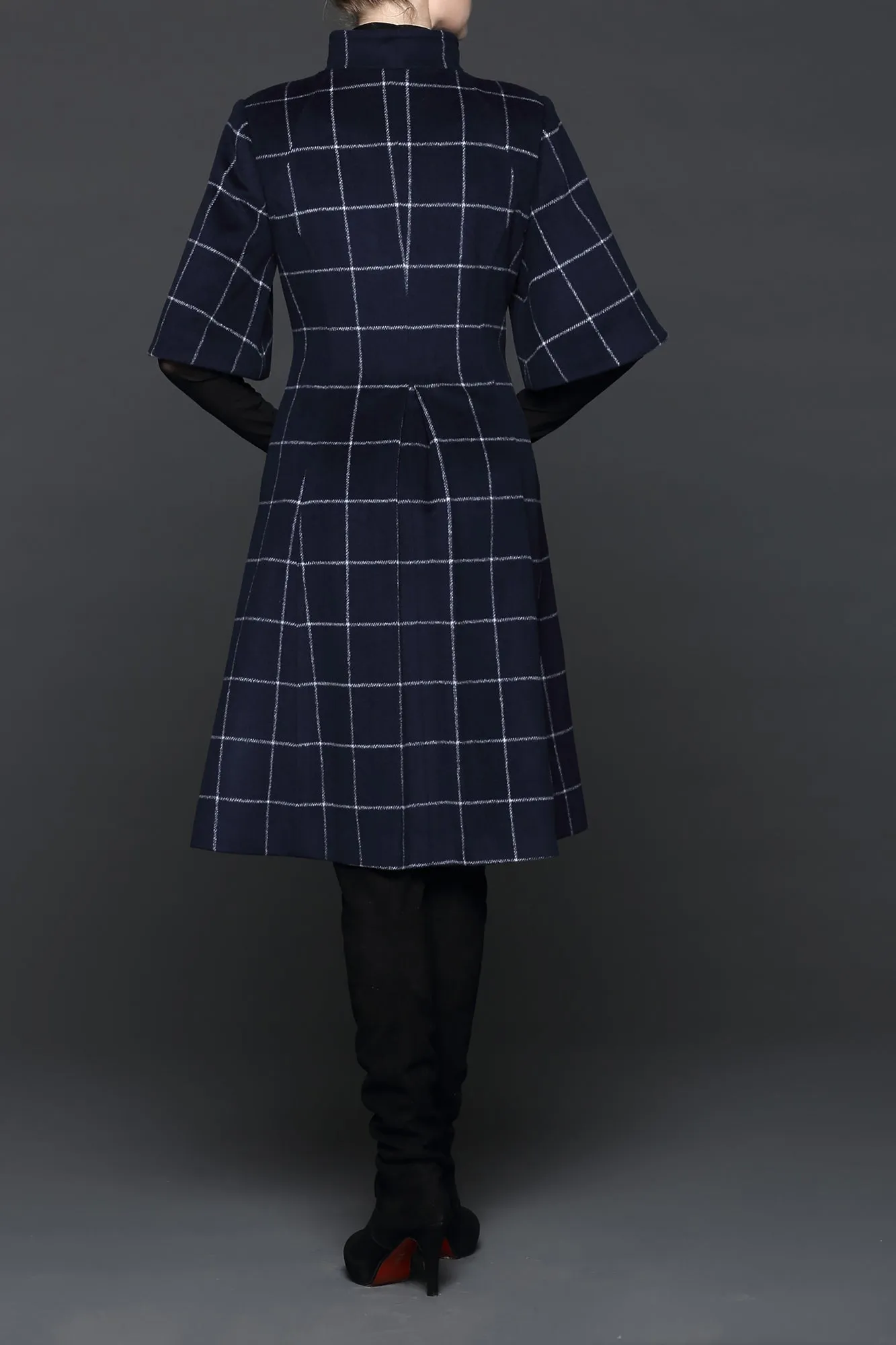 Ellen Han Collar Black & White Grid Winter Wool Coat