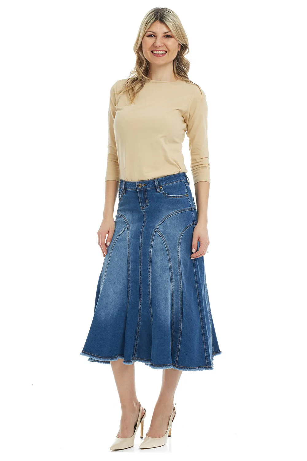 Esteez Midi A-Line Flared Denim Jean Skirt for Women 'Aspen'