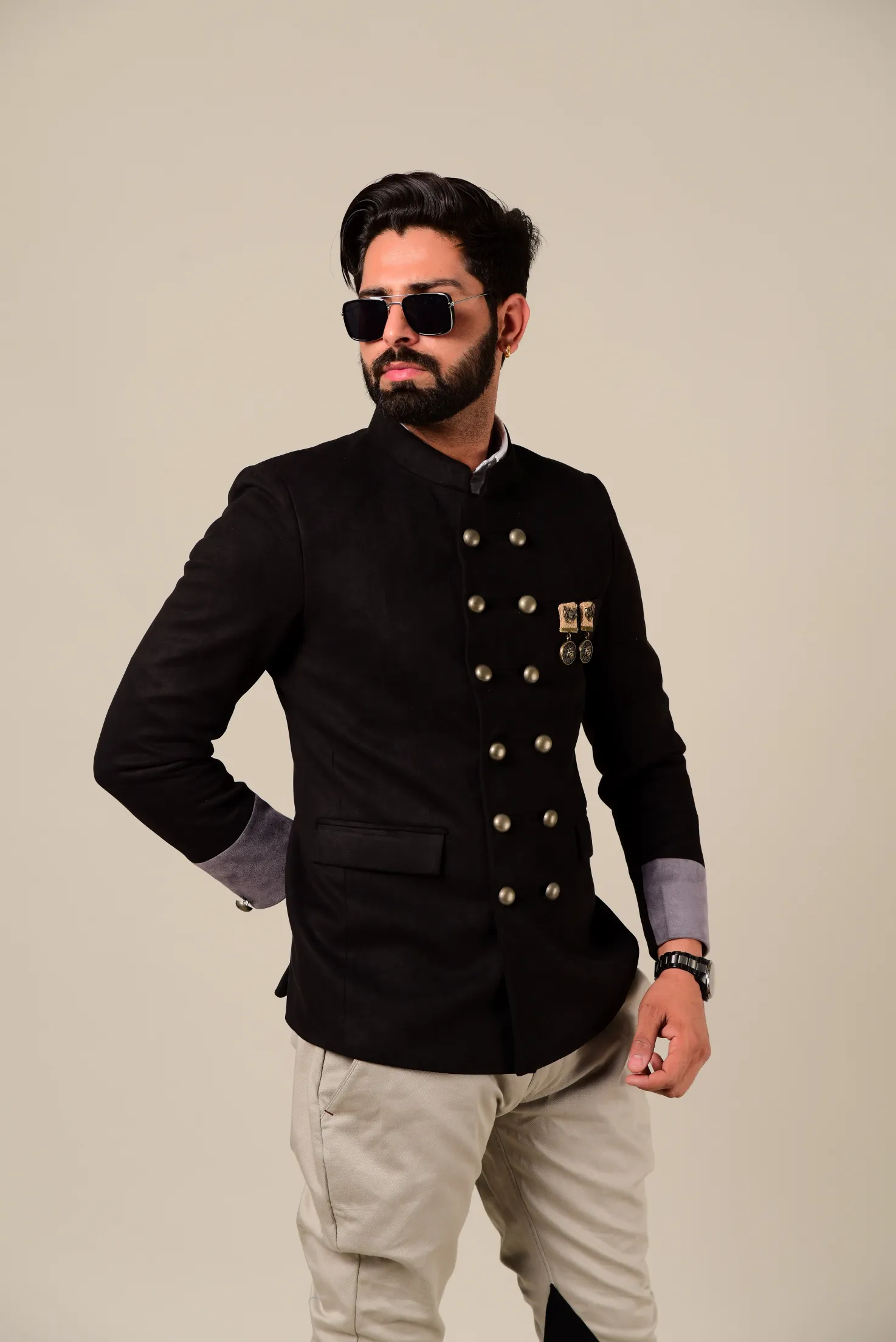 Exclusive Designer Black Jodhpuri Band gala with Button Details | Indian Breeches| Royal Party Dress for Weddings |  Free Personalization |