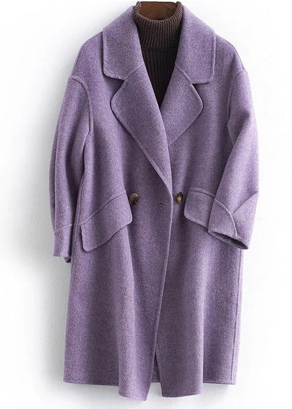 Fine pink Woolen Notched Coat Women oversize mid-length pockets coats