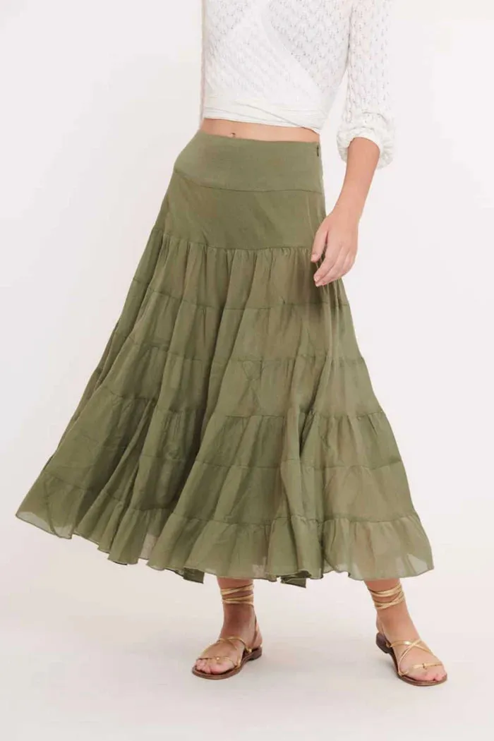 Flamenco Tiered Skirt - olive