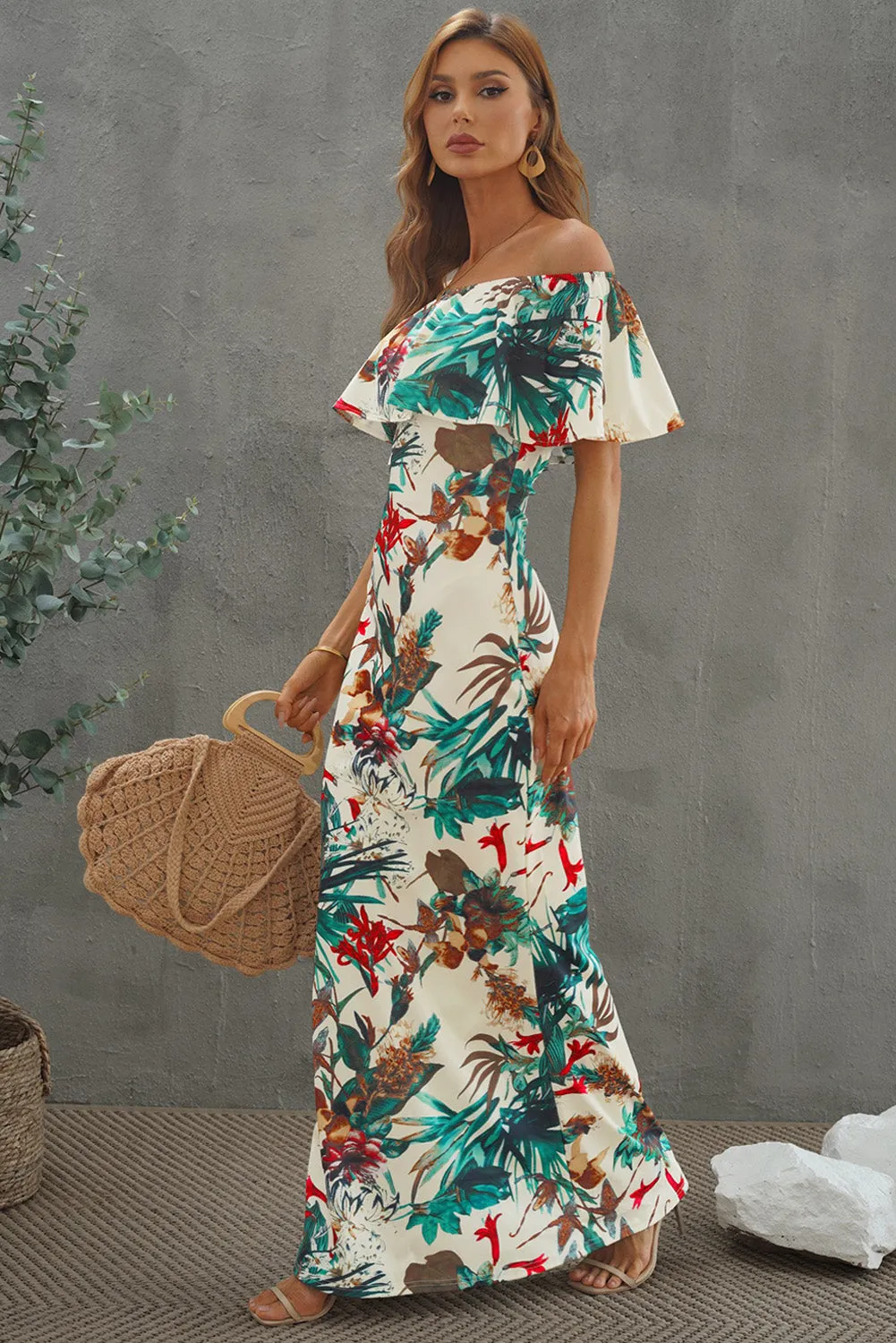 Floral Layered Off-Shoulder Maxi Dress