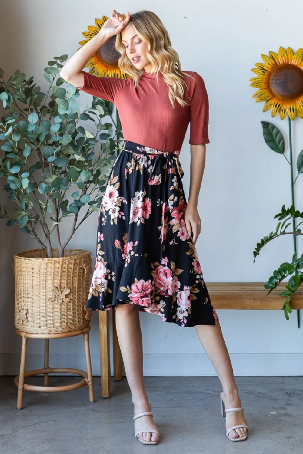 Floral Wrap Ruffle Hem Skirt