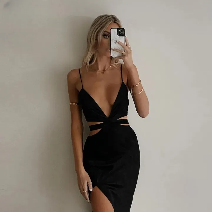 FLYTONN-Sexy spring and summer dresses, party dresses, graduation gifts,Bold Blackout Cutwork Split Dress